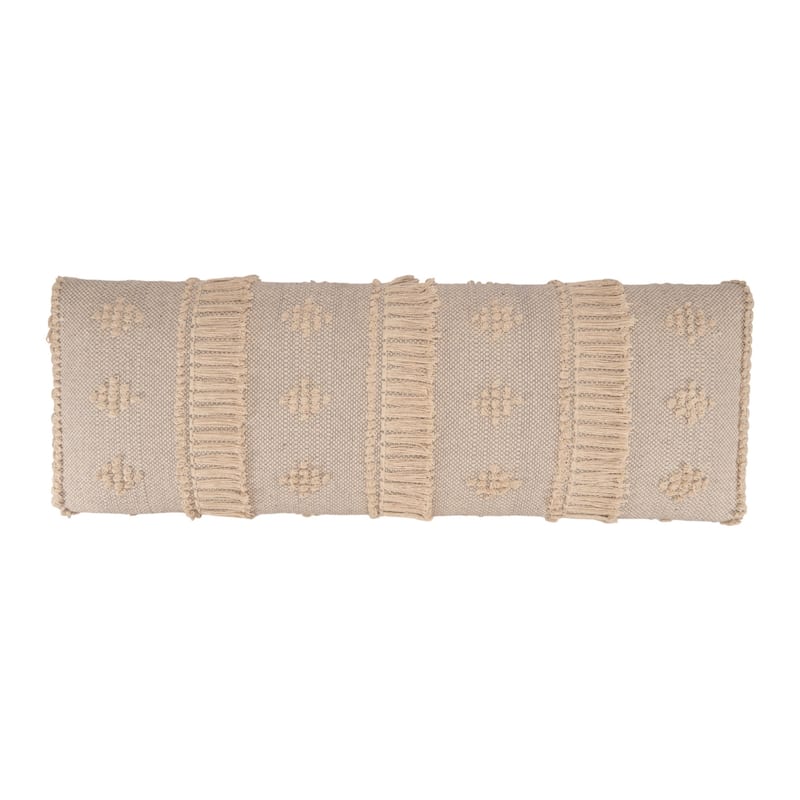 Wood Cream Cotton Upholstered Bedroom Bench Abstract Pattern Nailhead Trim - 16” D x 47” W x 18” H