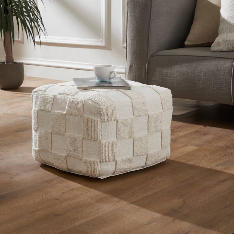 Renwil Payne Indoor 100% Cotton Pouf, Ivory