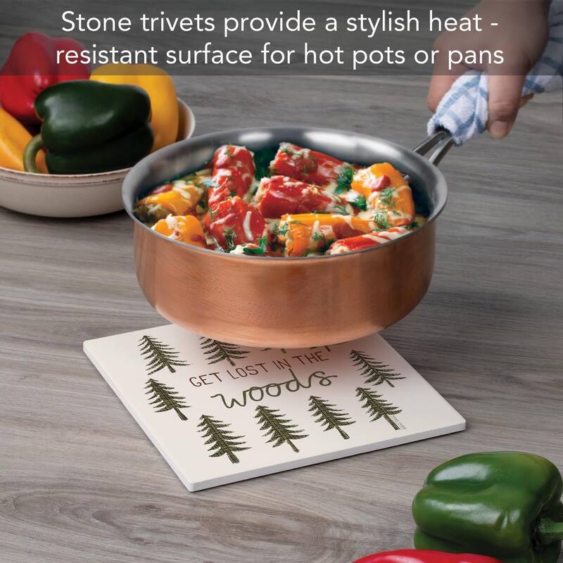 Get Lost Decorative Heat Tolerant Stone Trivet with Non-Skid Cork Backing 8” Square Artistic, Durable, Easily Wipes Clean