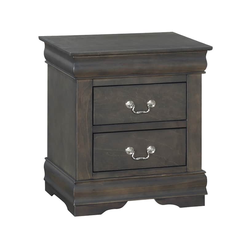 Traditional Style Wooden Nightstand with Two Drawers and Metal Handles, Dark Gray