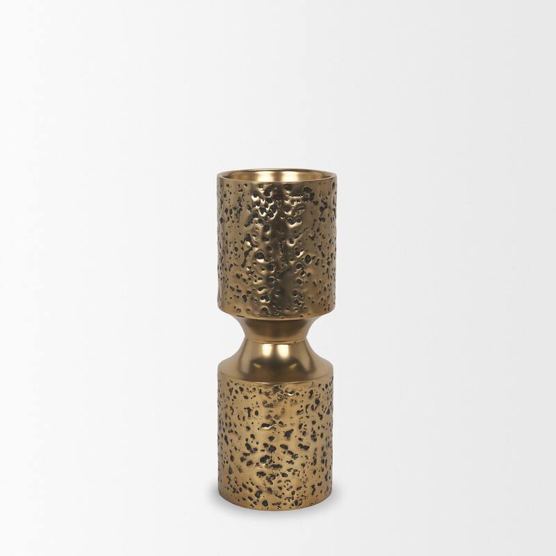 Akira Large Hammered Gold Metal Pillar Candle Holder