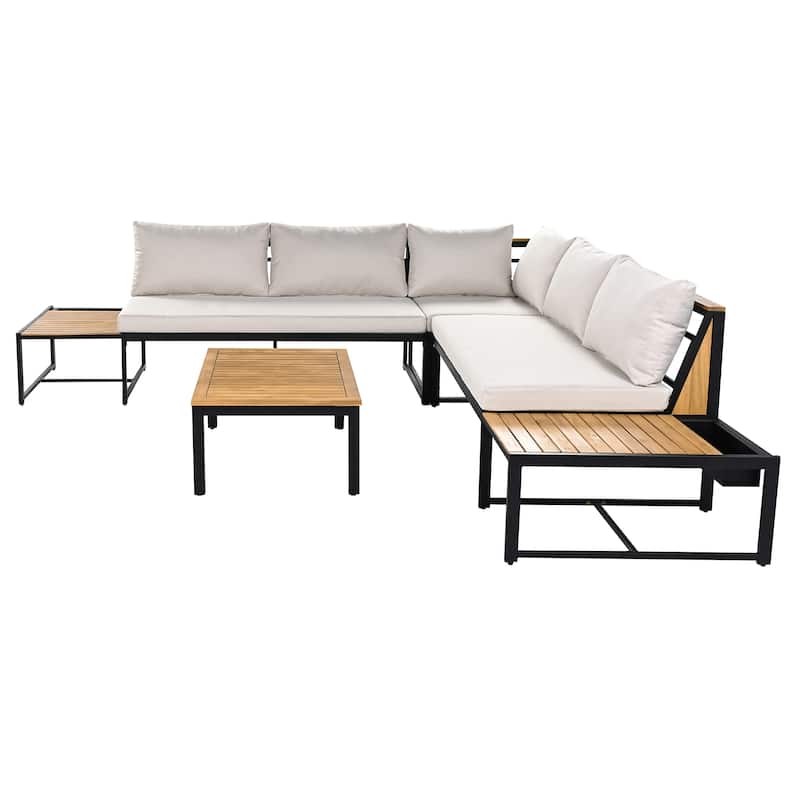 Patio Furniture Set with Loveseats and Pillows, 4 Pieces Outdoor Sofa Set with Waterproof Cushions and Coffee Table