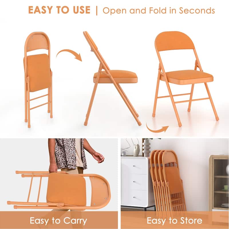 8 Pack Portable Padded Folding Chair, Upholstered Folding Dining Chairs Pack of 8, Metal Event Commercial Chairs