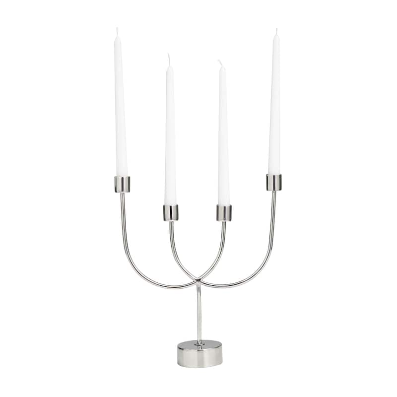 Stainless Steel Metal Overlapping U-Shaped Decorative Candelabra with Round Elevated Base - Silver - Roche River Decor - Silver