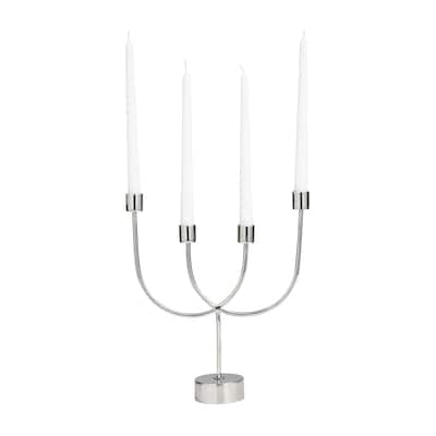Stainless Steel Metal Overlapping U-Shaped Decorative Candelabra with Round Elevated Base - Silver - Roche River Decor