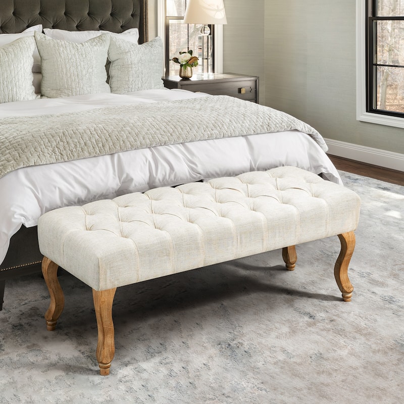 AVAWING Upholstered Tufted Ottoman Bench Accent Entryway Bench - Beige