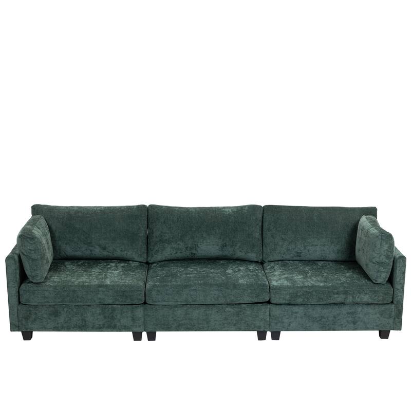 Chenille Upholstered 3 Seater Sofa, Cloud Sofa with 2 Pillows, Deep Seat Sofa with Storage Pocket for Living Room, Apartment