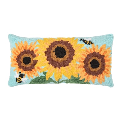 12" x 24" Sunflower Trio Hooked Pillow