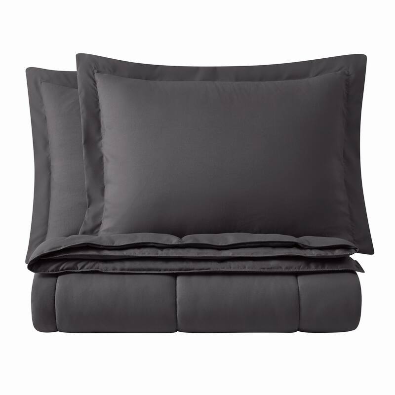 Truly Soft Everyday Reversible Down Alternative 3-Piece Comforter Set - Dark Grey - 3 Piece - Full - Queen