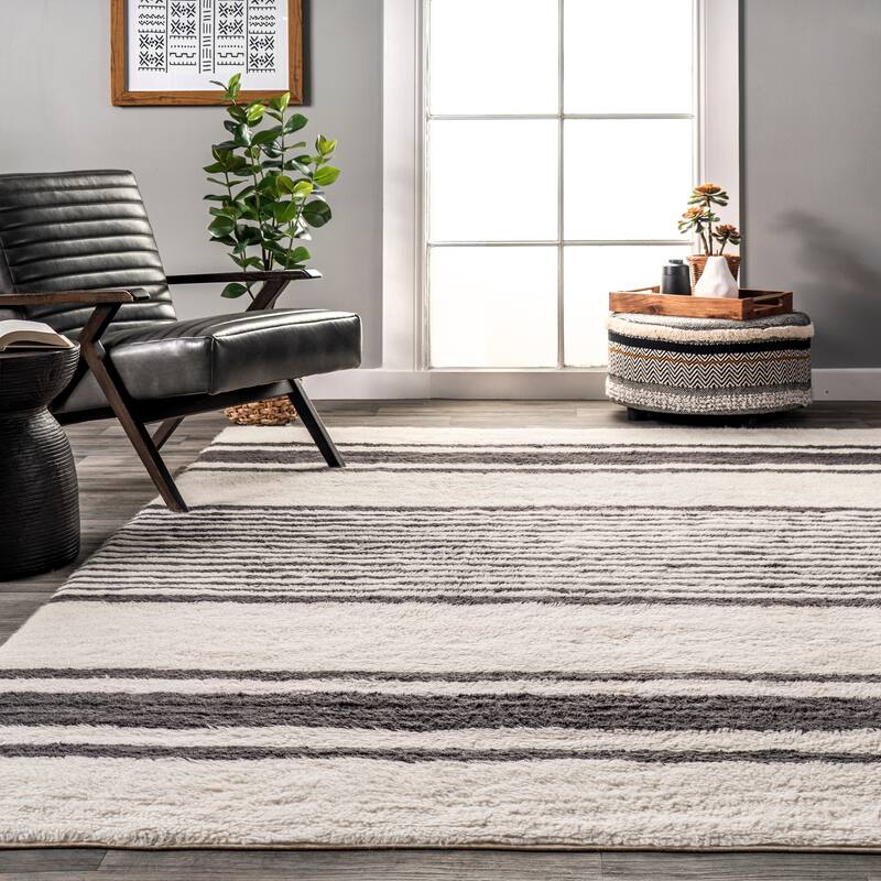 Striped Wool Machine Washable Area Rug