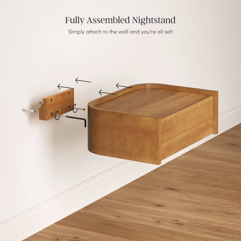 Tyla Wall Mounted Bedside Table, Floating 1-Drawer Nightstand with Rounded Edges