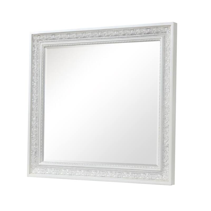 Miamy Dresser Mirror, 44 Inch Cream White Wood Frame, Bevelled Edge - Creamy White, Silver