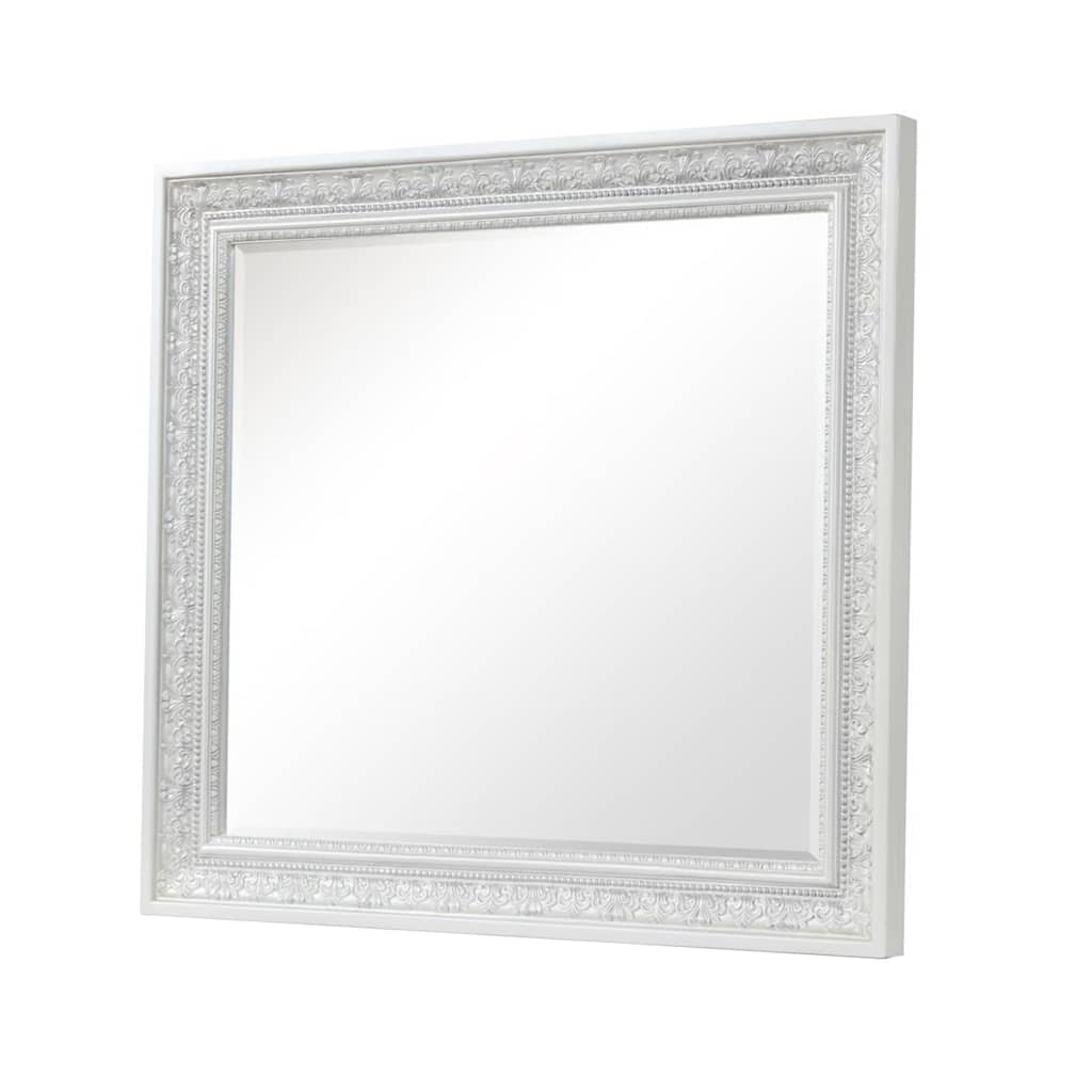 Miamy Dresser Mirror, 44 Inch Cream White Wood Frame, Bevelled Edge - Creamy White, Silver
