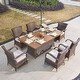 preview thumbnail 1 of 15, 7-Piece Brown Aluminum Wicker Patio Dining Set with Multifunctional Fire Pit Table Brown