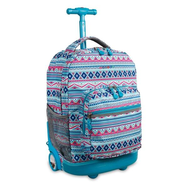 J World New York Sunrise 18 Inch Rolling Backpack Mint Tribal Overstock