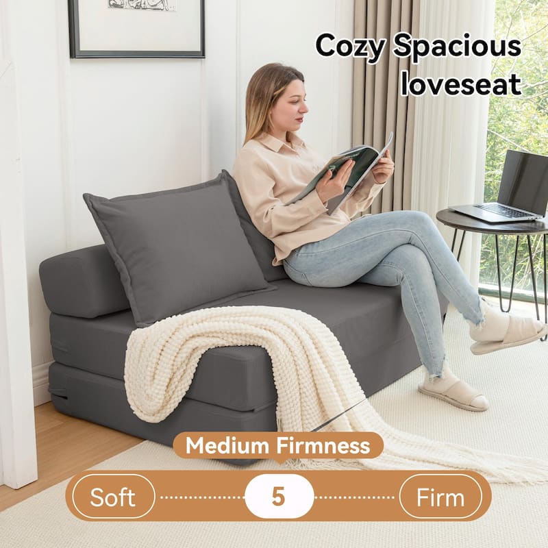 Foldable Sofa Bed Sleeper Lounge Chair with Pillow, Floor Mattress Couch with Backrest