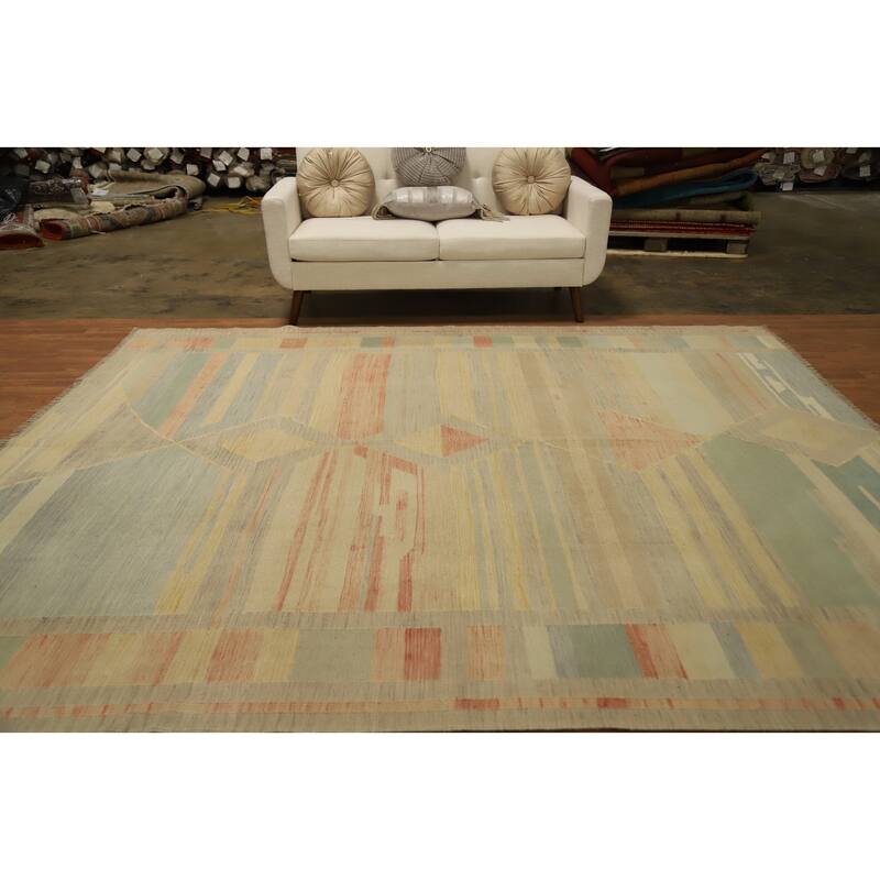 Hand Woven Oriental 100% Wool Carpet Southwestern Tribal Multi-Colored Kilim Area Rug - 10' 0'' X 8' 6''