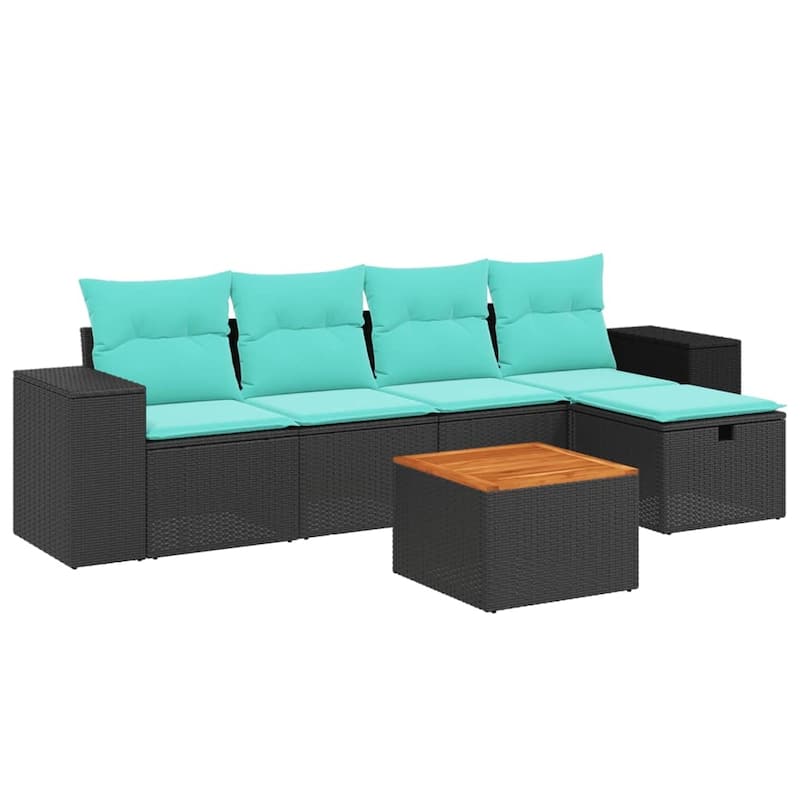 vidaXL Patio Sofa Set with Cushions Outdoor Furniture 6 Piece Poly Rattan - 21.7" x 24.4" x 27.2"