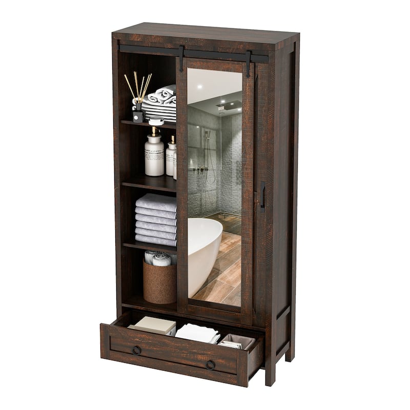 Farmhouse Tall Bathroom Storage Cabinet with Doors And Adjustable Shelf