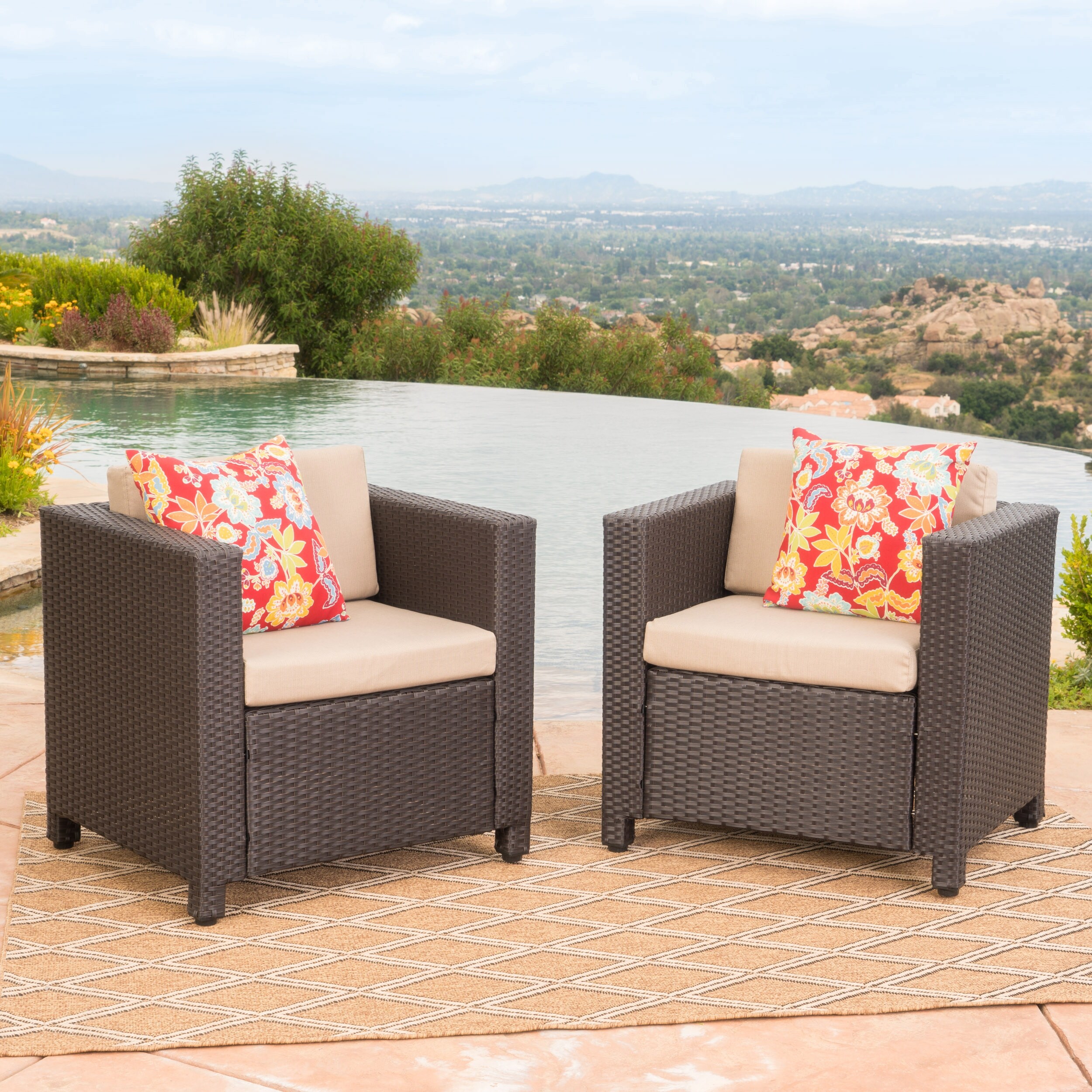 Puerta Outdoor Wicker Club Chair with Cushions Set of 2 by Christopher Knight Home