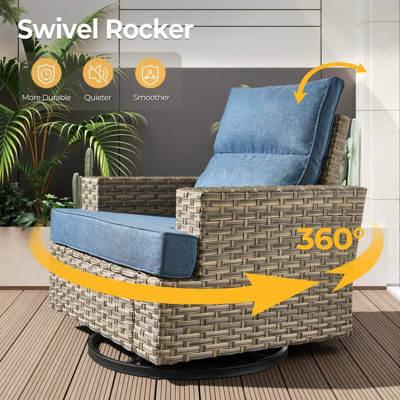 HOOOWOOO 13-piece Outdoor Wicker Furniture Swivel Chair Set with 54" Fire Pit Table