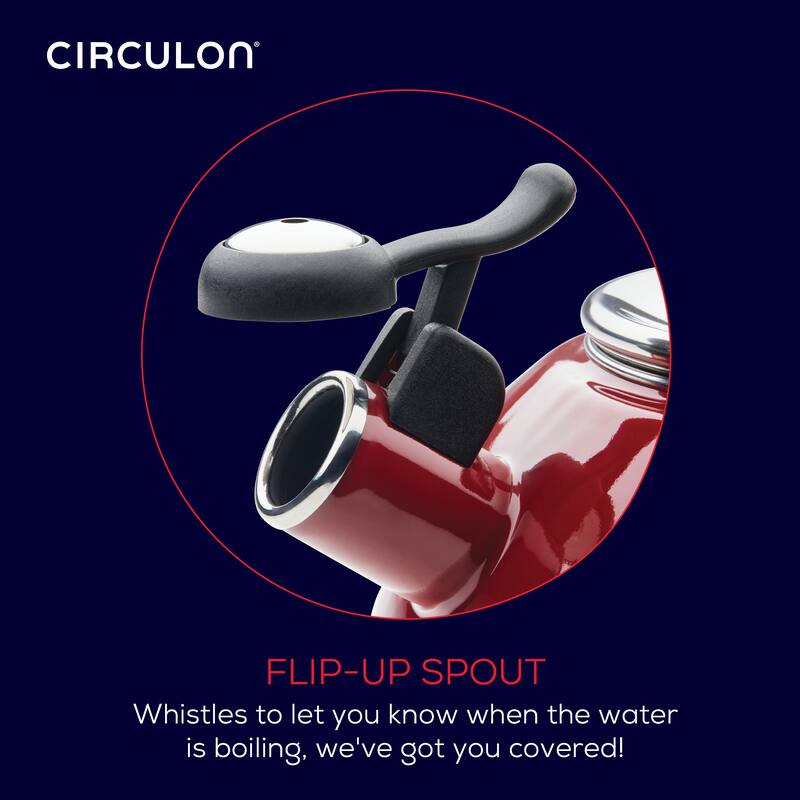 Circulon Enamel on Steel Whistling Induction Teakettle With Flip-Up Spout, 2-Quart, Navy