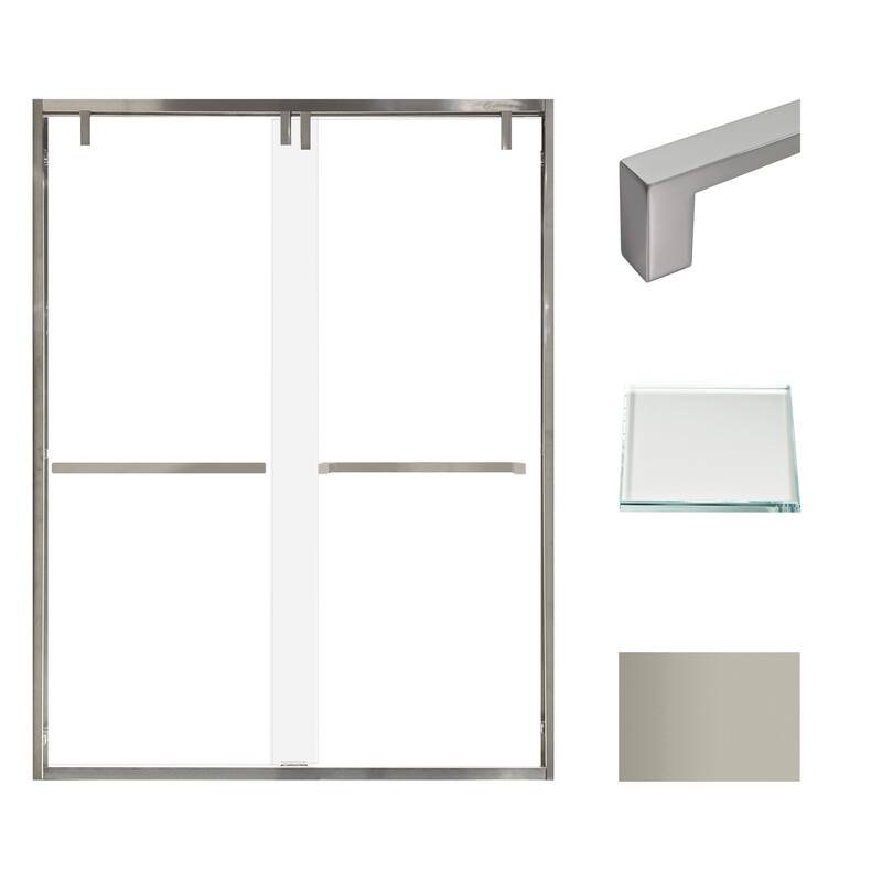 Transolid EBPT608010L-S 80" High x 60" Wide Bypass Frameless Shower - Brushed Nickel