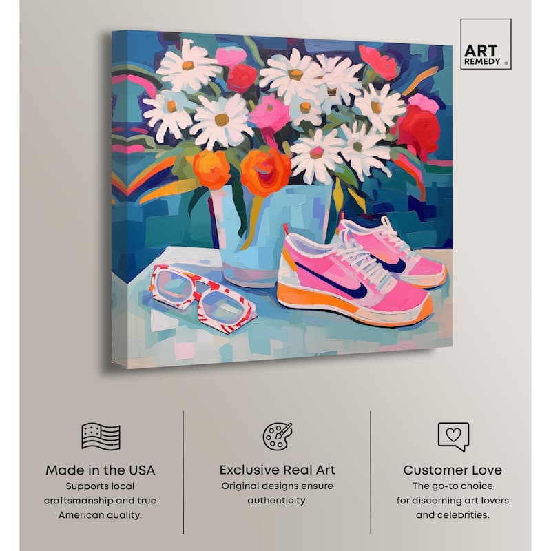 Whimsical Sneakers Flower Vase Canvas by Art Remedy, Gallery Wrapped