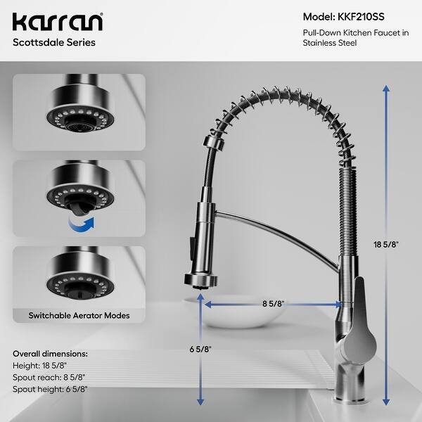 dimension image slide 0 of 9, Karran Scottsdale Single-Handle Pull-Down Sprayer Kitchen Faucet