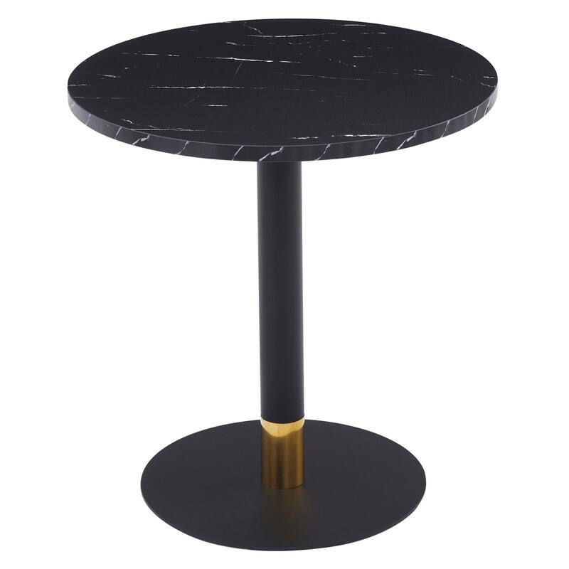 Vail Round Dining Table 27 in. Sintered Stone Tabletop in Black Stainless Steel Round Pedestal Base with Gold Accents