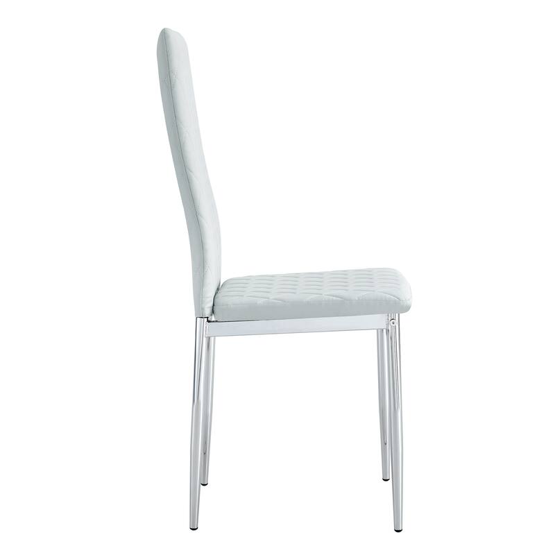 Leather Dining Table Chair Set of 6, High Back Dining Chair, Grid Armless Lounge Chair, Office Chair with C-Shaped Metal Legs