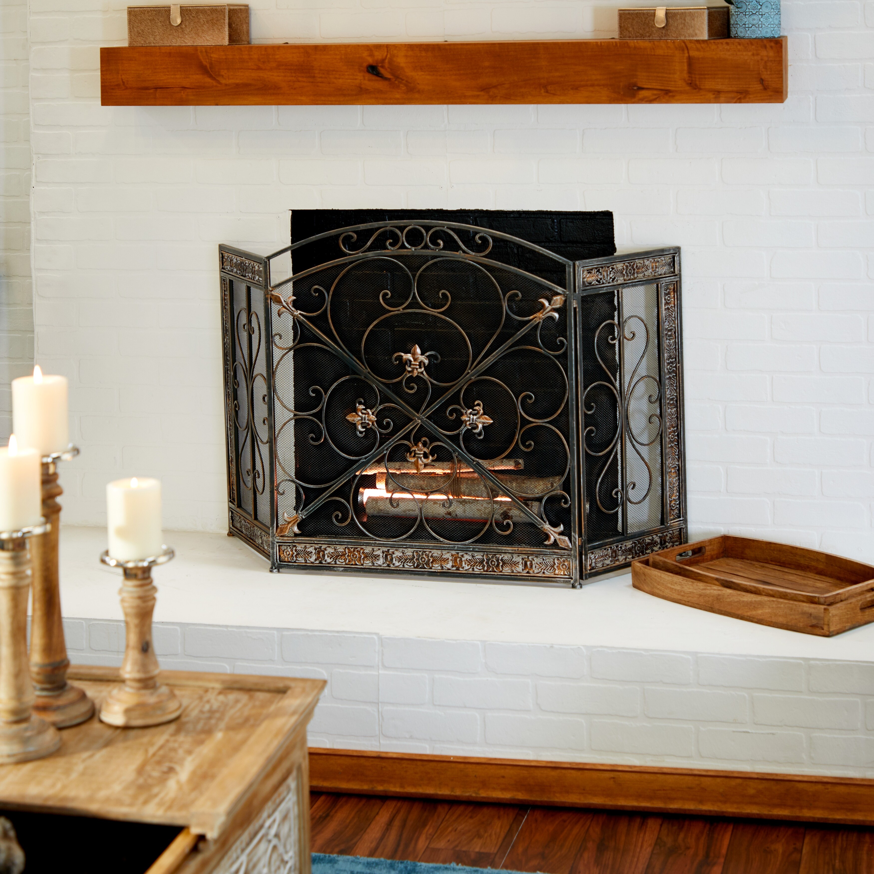 Black Iron Traditional Wood Fireplace Screen Pattern 31 x 52 x 1 - 52 x 31  - 52 x 31 - On Sale - Bed Bath u0026 Beyond - 21180975
