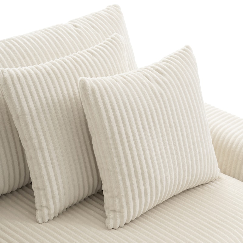 Roomfitters 141.5" Corduroy Sectional Sofa, U Shaped Couch with Console, Deep Wide Seat, Ottoman, Cream