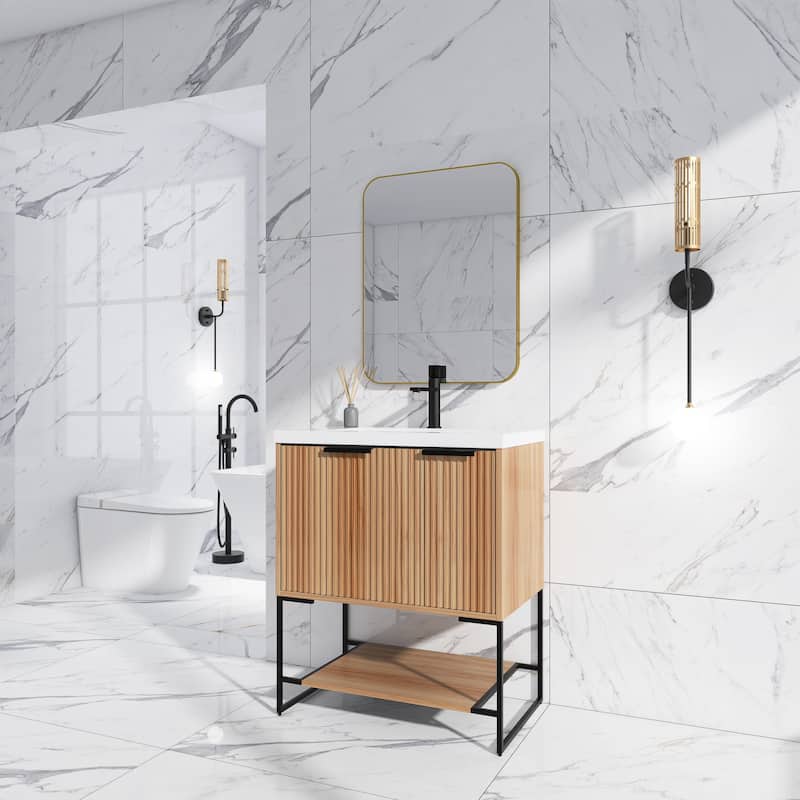 24"/30" Plywood Freestanding Bathroom Vanity Set with White Sink