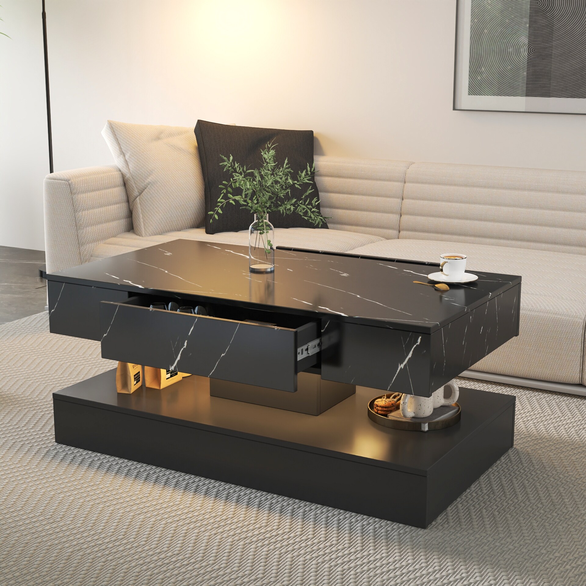 High LED Coffee Table,Modern Coffee Table for Living Room