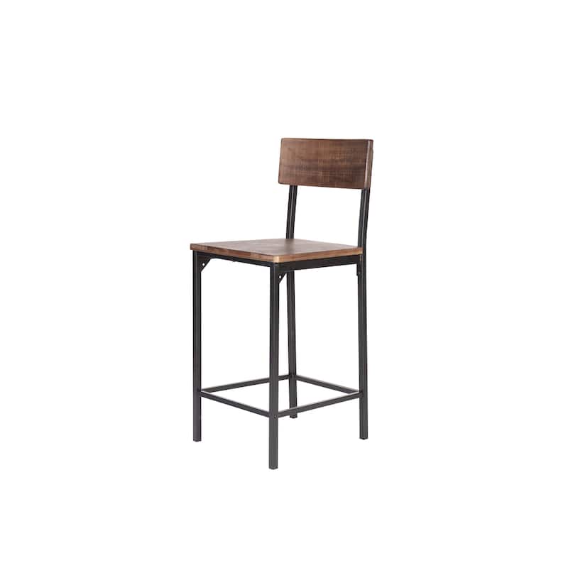 HomeRoots Set of Two 25" Brown and Black Solid Wood and Metal Counter Height Bar Chairs