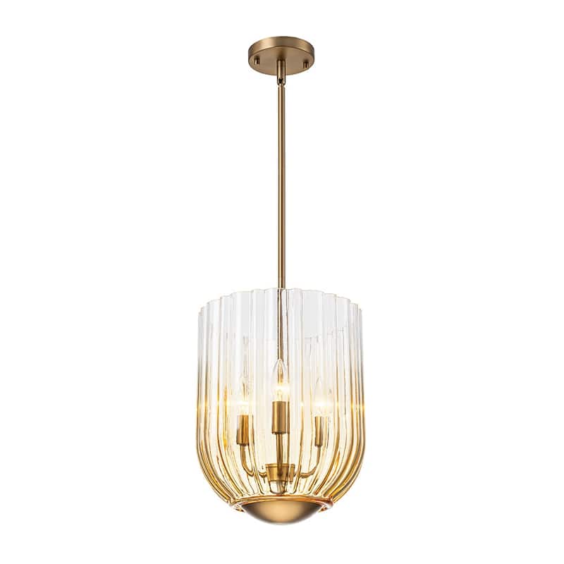 Modern Candle Style Round Reeded Taper Glass Shade Pendant 11in