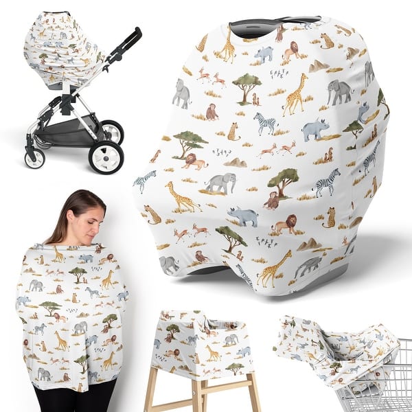 slide 2 of 6, Sweet Jojo Designs Jungle Animals Boy Girl Unisex/Gender Neutral 5 in 1 Baby Car Seat and Nursing Cover Wildlife Safari Elephant