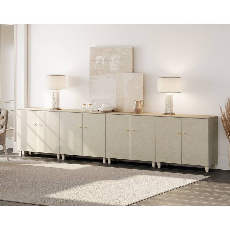 Sideboards Buffet Cabinets with Doors for Dining Room, 32.4"H - 4-In-1 - Beige Faux Linen