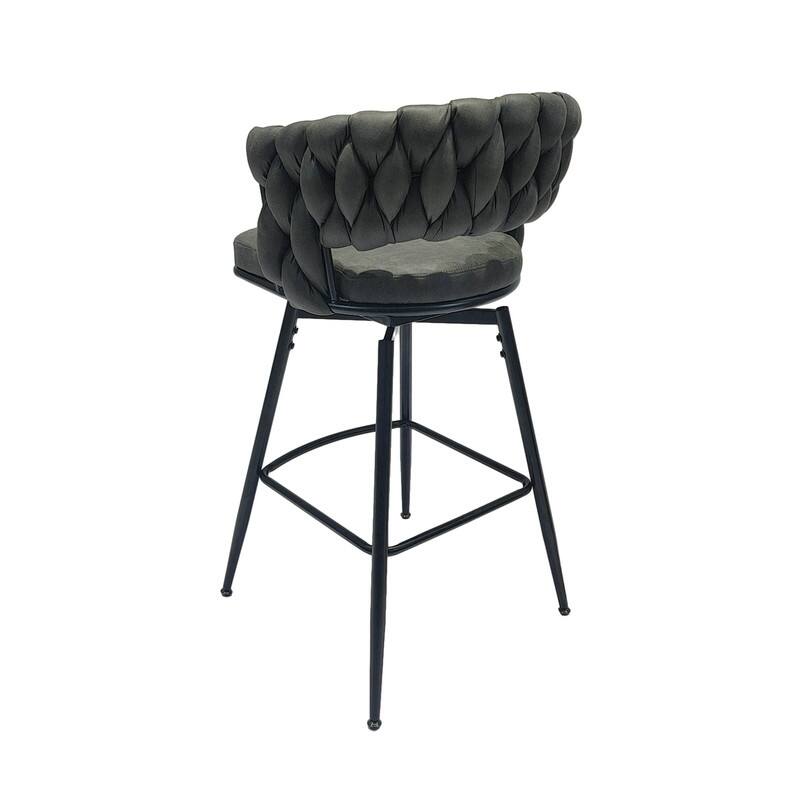 Modern Upholstered Bar Height Barstools Set of 2/360 Swivel/With Footrest and Back