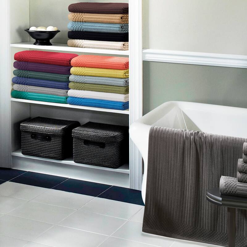 Ribbed Cotton Absorbent Heavyweight Hand Towel and Bath Sheet Set by Superior