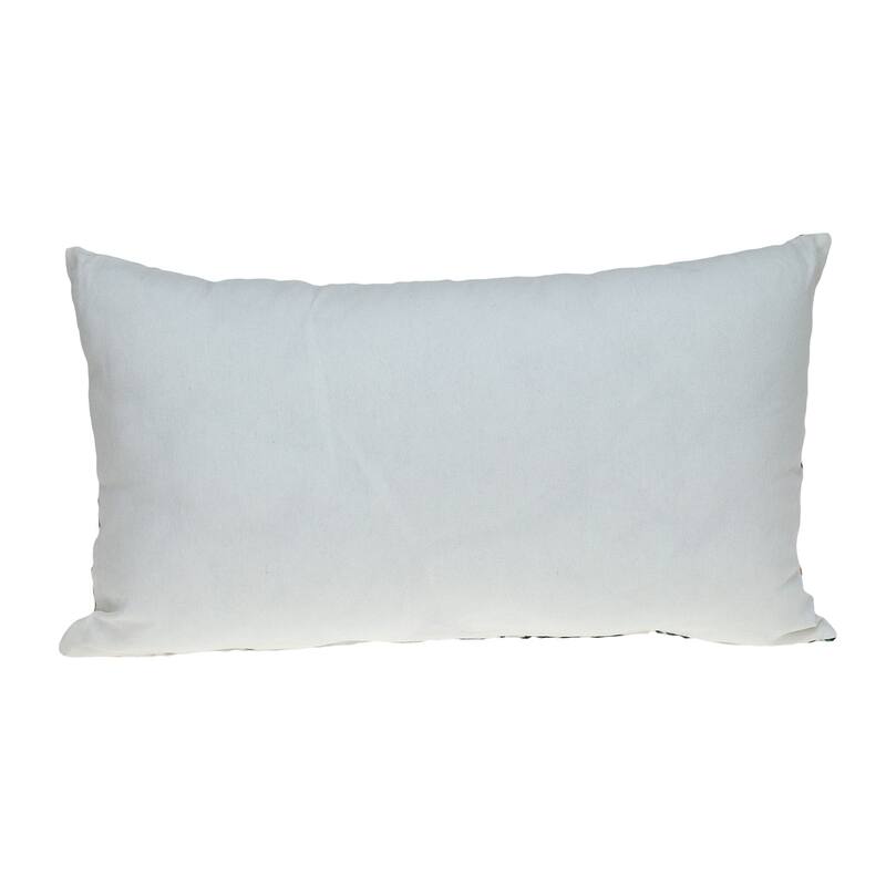 14" X 24" Brown and White Cotton Lumbar Throw Pillow with Embroidery