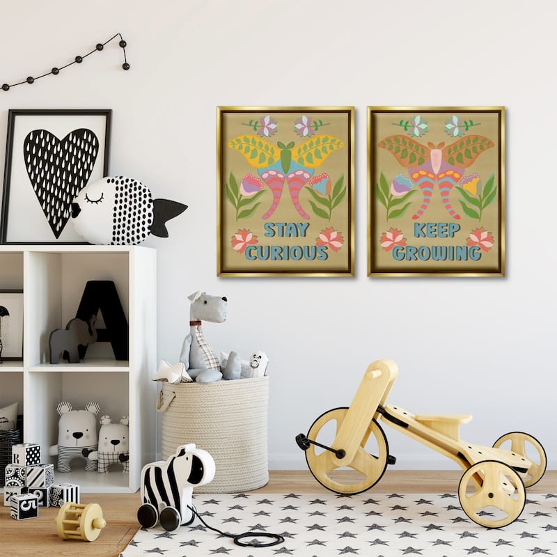 Stupell Stay Curious & Keep Growing Framed Floater Canvas Wall Art Design By Julia Frost (Set of 2)