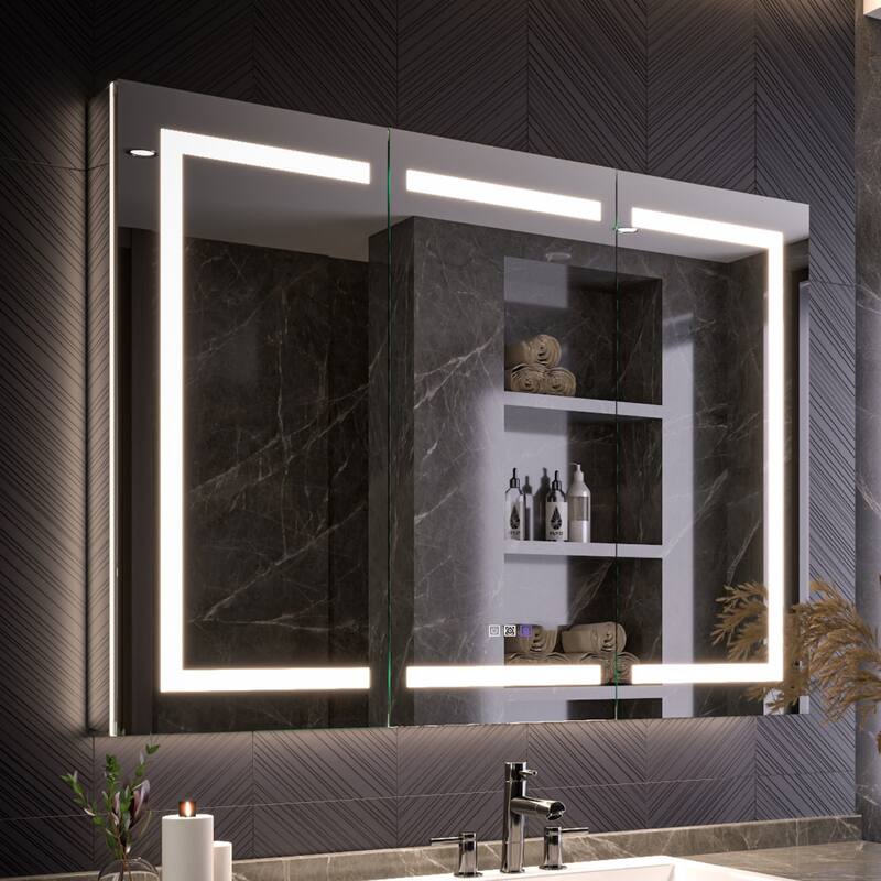 Modland 48"-72"W x 36"H Lighted Bathroom Medicine Cabinet with Backlit & Frontlit Modes,Anti-Fog - 48x36 - Triple Door