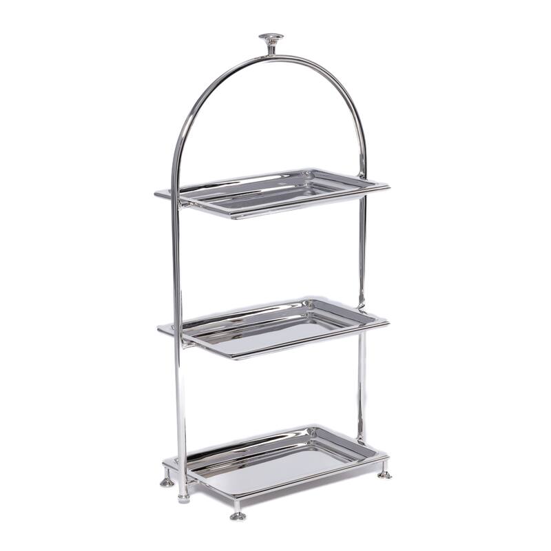 Lucente High Tea Polished Stainless Steel 3-Tier Serving Stand - Nickel