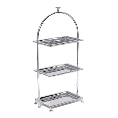 Lucente High Tea Polished Stainless Steel 3-Tier Serving Stand