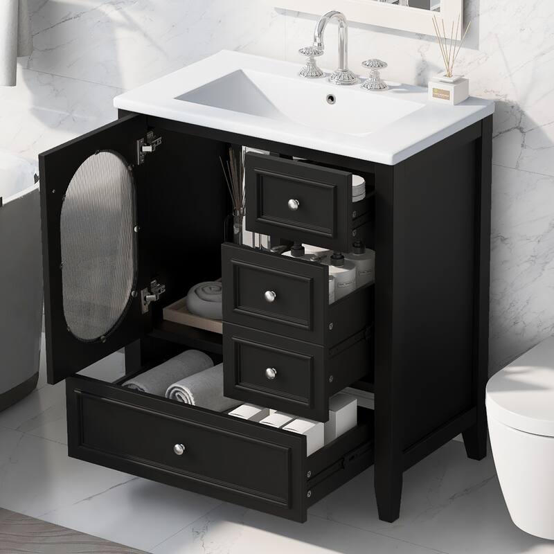 30" Bathroom Vanity with Sink, Bathroom Vanity Cabinet with Three Drawers and Door, Solid Wood and MDF