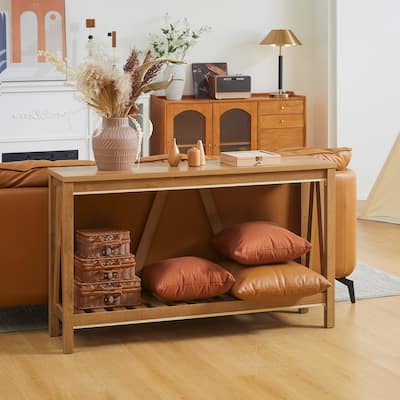 HOMCOM Farmhouse Console Table with Storage Shelf