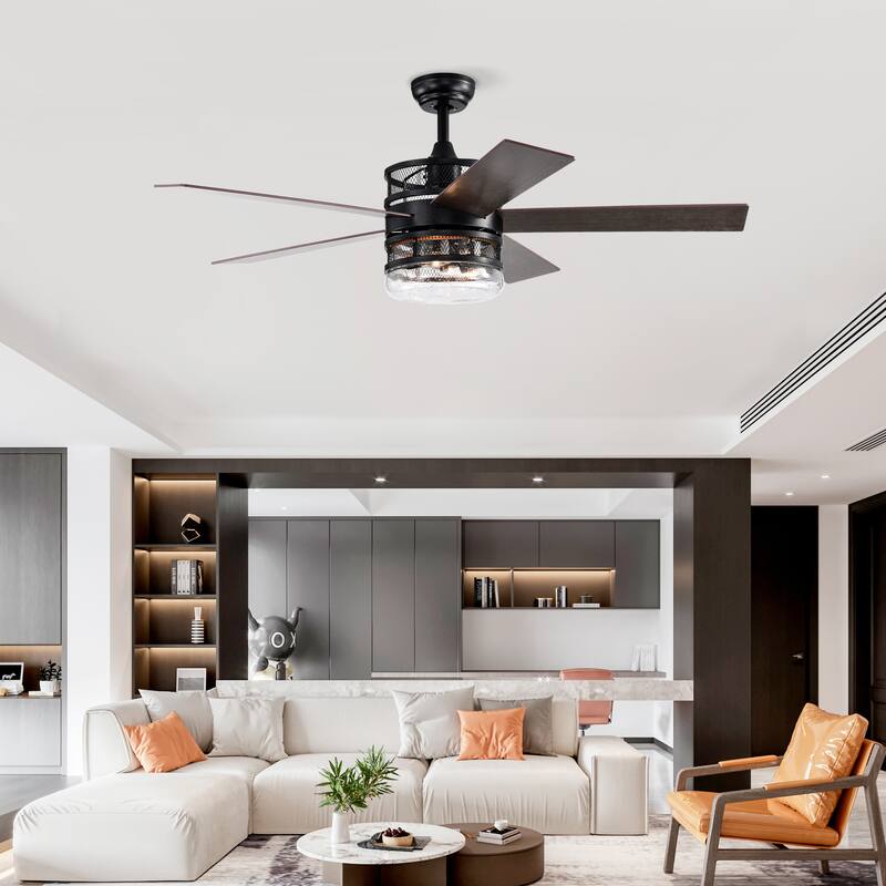 Classic Ceiling Fan Light with 5 Blades and Lighting, Speed Adjustment Function for Bedroom and Living Room