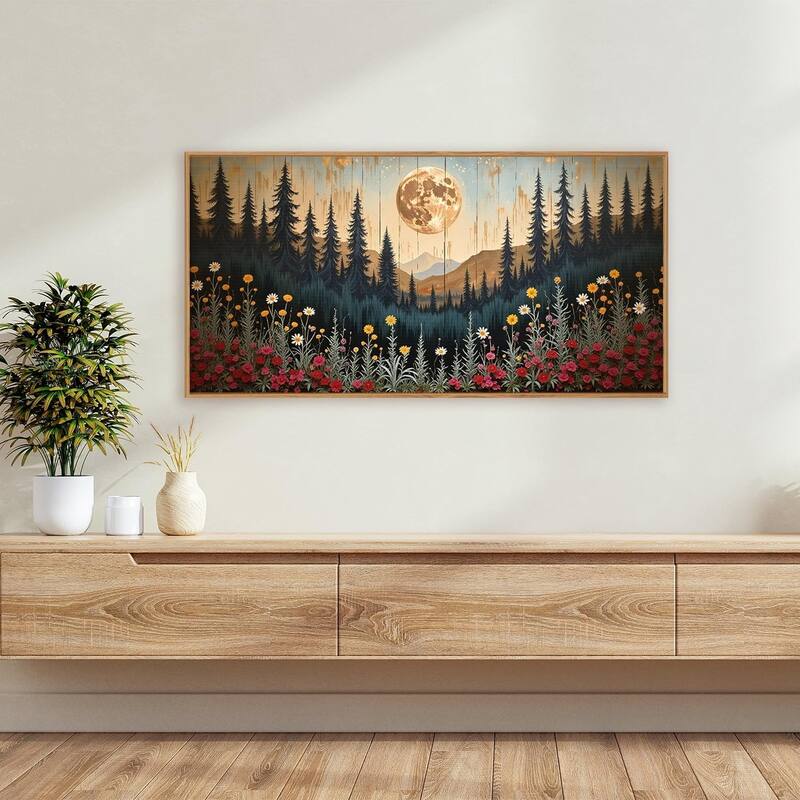 Wildflower Forest Mountain Wall Decor, Nature Pine Tree
